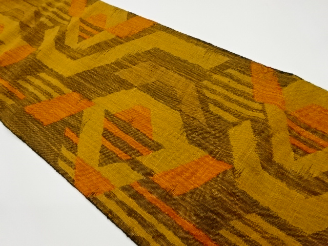 リサイクル　手織り真綿紬幾何学模様織出し名古屋帯